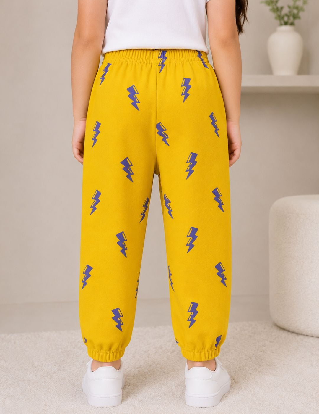 Googo Gaaga Girls Lightning Bolt Printed Yellow Cotton Joggers