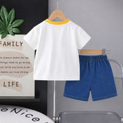 Googo Gaaga Boys Cute Yellow Cat Graphic T-Shirt with Denim Shorts Set