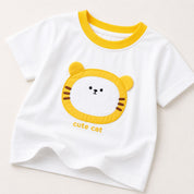 Googo Gaaga Boys Cute Yellow Cat Graphic T-Shirt with Denim Shorts Set