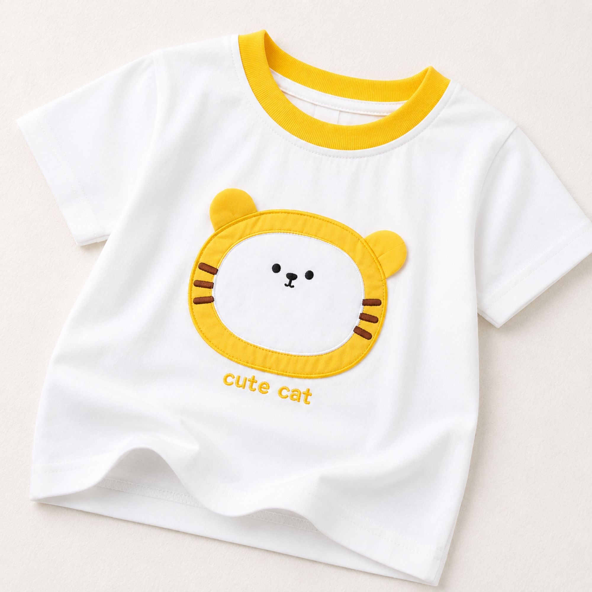 Googo Gaaga Boys Cute Yellow Cat Graphic T-Shirt with Denim Shorts Set