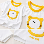 Googo Gaaga Boys Cute Yellow Cat Graphic T-Shirt with Denim Shorts Set