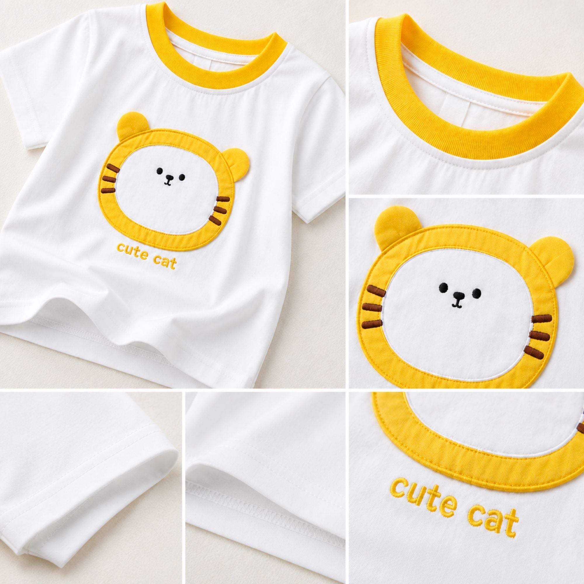 Googo Gaaga Boys Cute Yellow Cat Graphic T-Shirt with Denim Shorts Set