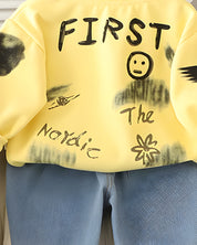 Boy's Light Winter Cotton Spider Printed Sweatshirt With Jeans Set - Yellow