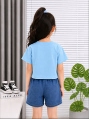 Googo Gaaga Girls Cotton Zipper Printed T-Shirt & Shorts Set - Blue