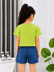 Googo Gaaga Girls Cotton Zipper Printed T-Shirt & Shorts Set - Green