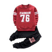 Boy's Red Full-Sleeve Sweatshirt & Pants Set