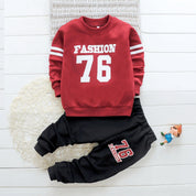 Boy's Red Full-Sleeve Sweatshirt & Pants Set