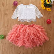 Girl's Pink Lace Top & Skirt Set