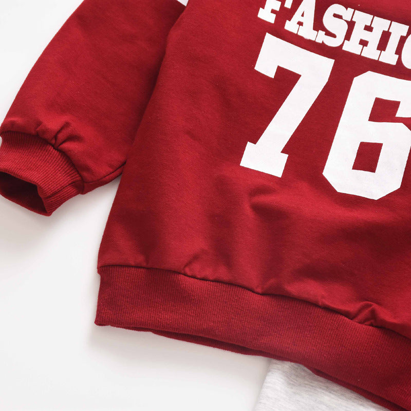 Boy's Red Full-Sleeve Sweatshirt & Pants Set