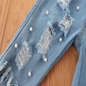Girl's Puff-Sleeve Top & Rugged Denim Set