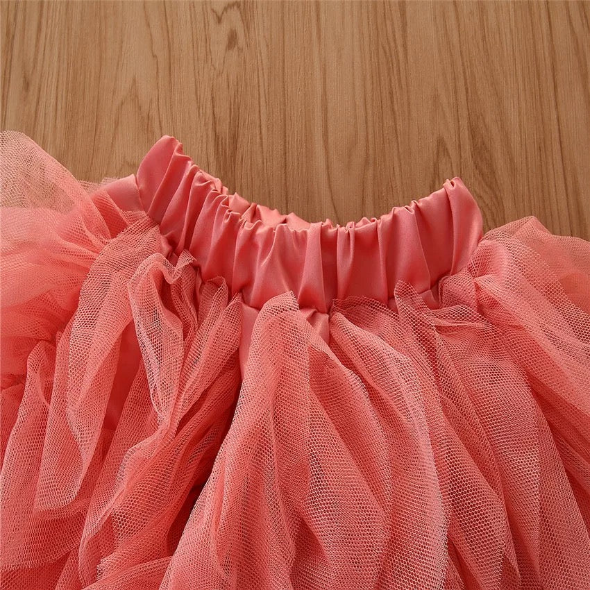 Girl's Pink Lace Top & Skirt Set