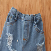 Girl's Puff-Sleeve Top & Rugged Denim Set
