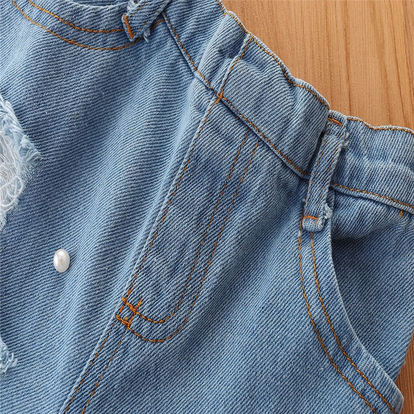 Girl's Puff-Sleeve Top & Rugged Denim Set