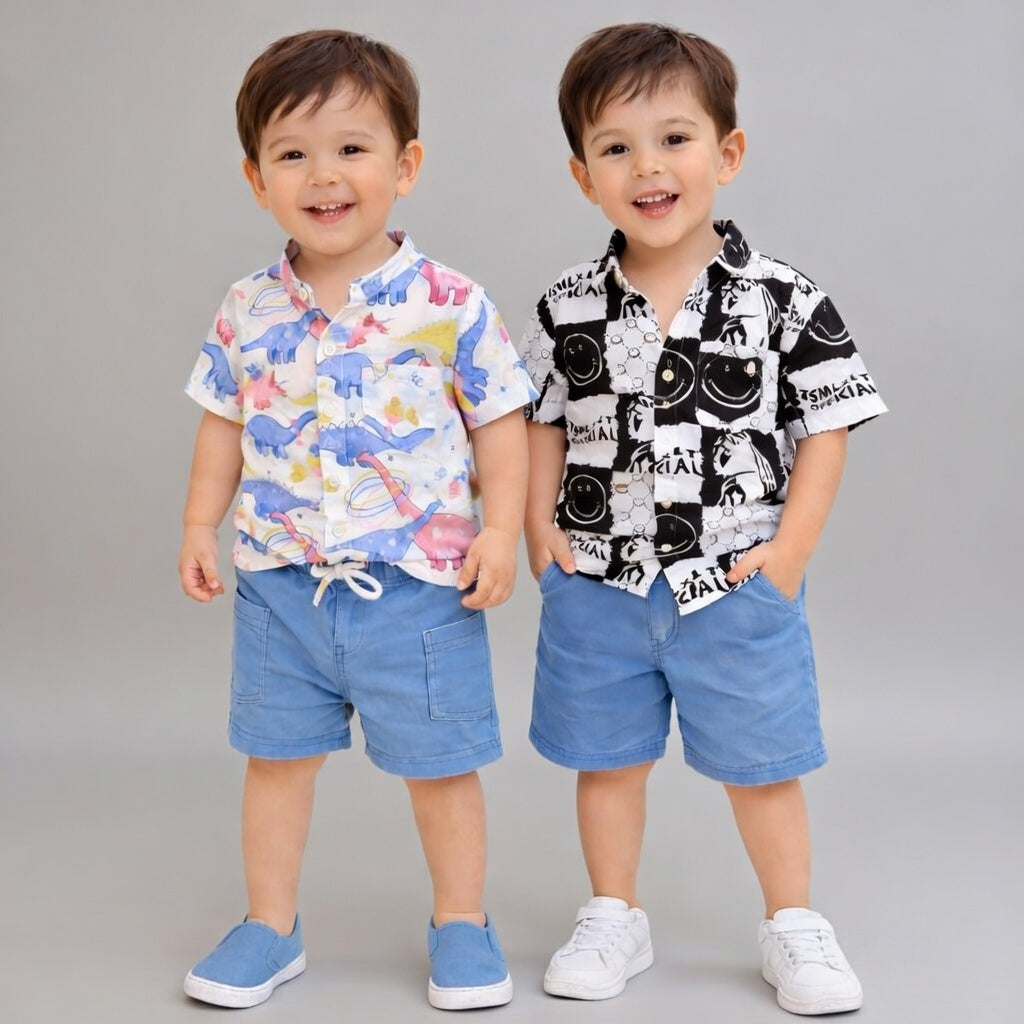 Boys Cotton Half Sleeves Shirt & Shorts Set Pack Of 2