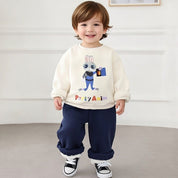 Boy's Cotton Winter Full Sleeves Animal Printed Sweatshirt & Jogger Pant Set - Navy