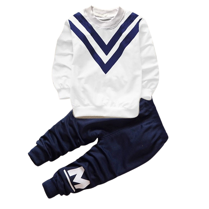 Boy's White Full-Sleeve Sweatshirt & Pants Set