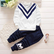 Boy's White Full-Sleeve Sweatshirt & Pants Set