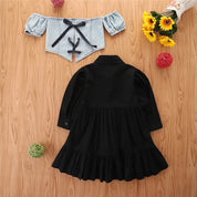 Girl's Black Dress & Denim Jacket Set