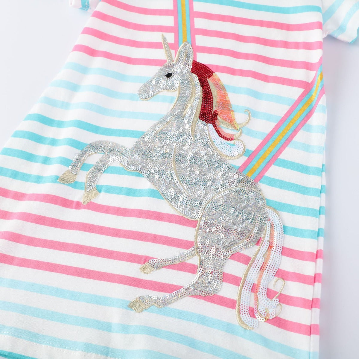 Girl's Unicorn Striped Sequin Frock
