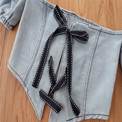 Girl's White Dress & Denim Jacket Set