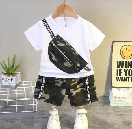 Googo Gaaga Boys T-Shirt And Camouflage Shorts Set In Multicolour