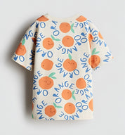 Boy's Orange Print Half-Sleeve T-Shirt - Orange