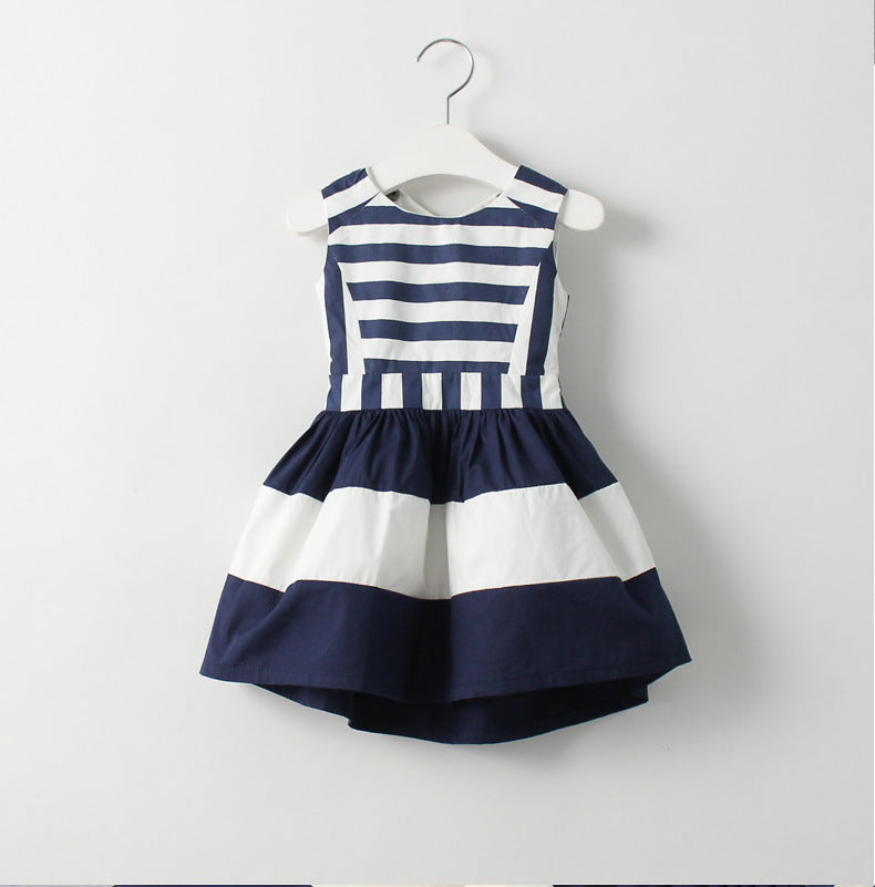 Girl's Blue & White Striped Dress