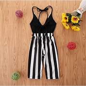 Girl's Black Striped Backless Jumpsuit