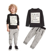 Boy's Black Text Print Full-Sleeve T-Shirt & Pants Set