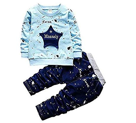 Googo Gaaga Boy's Cotton Star Printed Full Sleeves Sweatshirt with Pant Set in Blue Color