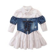 Girl's White Dress & Denim Jacket Set