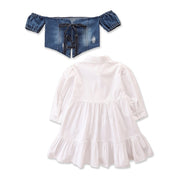 Girl's White Dress & Denim Jacket Set