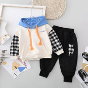 Boys Cotton Knit Full Sleeves All Over Printed Printed Sweatshirt With Pant Pack of 2 - Cream & Purple