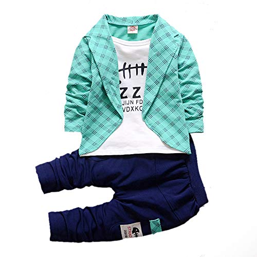 Googogaaga Boy's Cotton Blazer Attached T-Shirt with Pant Set in Green Color