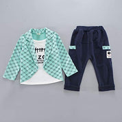 Boy's Green Blazer T-Shirt & Pants Set