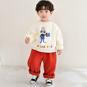 Boy's Cotton Winter Full Sleeves Animal Printed Sweatshirt & Jogger Pant Set - Red