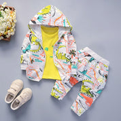 Boys Cotton Knit Full Sleeves Semi Winter All Over Print Sweatshirt & Joggers Set Pack Of 2 - Dino Hoodie & OrangeLetter