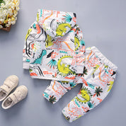 Boys Cotton Knit Full Sleeves Semi Winter All Over Print Sweatshirt & Joggers Set Pack Of 2 - Dino Hoodie & OrangeLetter