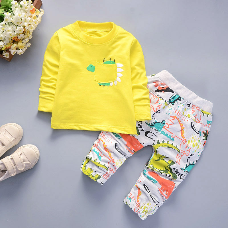 Boys Cotton Knit Full Sleeves Semi Winter All Over Print Sweatshirt & Joggers Set Pack Of 2 - Dino Hoodie & OrangeLetter