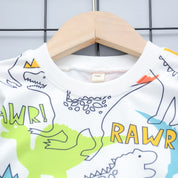 Boy's White Dino Print T-Shirt & Shorts Set