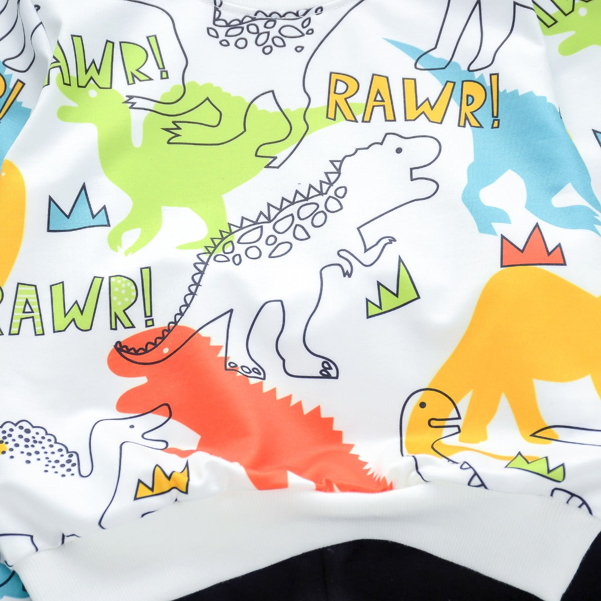 Boy's White Dino Print T-Shirt & Shorts Set