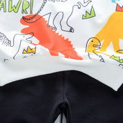 Boy's White Dino Print T-Shirt & Shorts Set