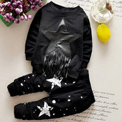 Boy's Black Star Applique Sweatshirt & Pants Set