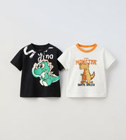 Boy's 2-Pack Super Dino and Monster Print T-Shirts - Black & White