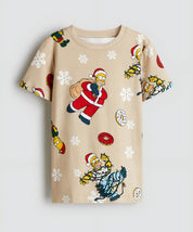 Boy's Santa Print Half-Sleeve T-Shirt