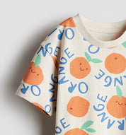 Boy's Orange Print Half-Sleeve T-Shirt - Orange