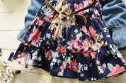 Girl's Blue Floral Full-Sleeve Dress