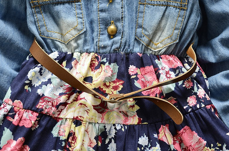 Girl's Blue Floral Full-Sleeve Dress