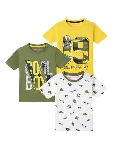 Googogaaga Boy's Cotton Printed Regular T-shirt For Toddalar Boys Set of 3 Pcs.