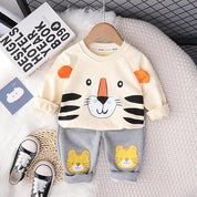 Boy's Cream Lion Print Sweatshirt & Pants Set